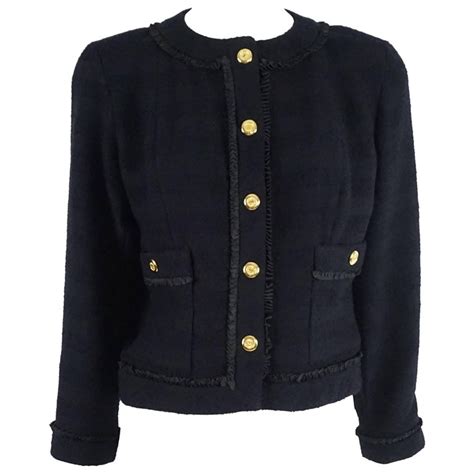 navy chanel style jacket|chanel style denim jacket.